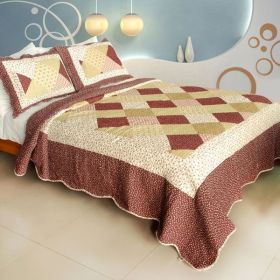 [Sculpting In Time] Cotton 3PC Vermicelli-Quilted Printed Quilt Set (Full/Queen Size)