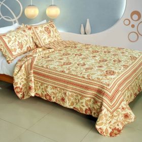 [Beautiful Moment] Cotton 3PC Vermicelli-Quilted Printed Quilt Set (Full/Queen Size)