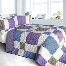 [Pure Willing] 3PC Vermicelli-Quilted Patchwork Quilt Set (Full/Queen Size)