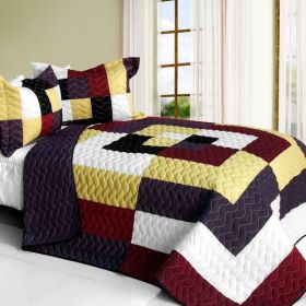 [Dreams of Love] 3PC Vermicelli-Quilted Patchwork Quilt Set (Full/Queen Size)