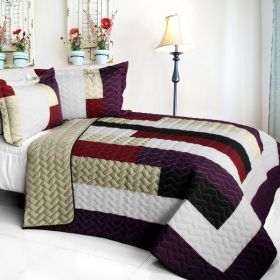 [Eternal Promiss] 3PC Vermicelli-Quilted Patchwork Quilt Set (Full/Queen Size)