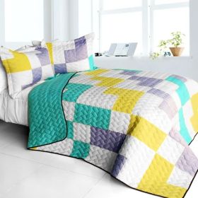 [Wonderful Melody] 3PC Vermicelli - Quilted Patchwork Quilt Set (Full/Queen Size)