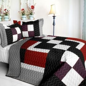 [Classical Sentiment] 3PC Vermicelli-Quilted Patchwork Quilt Set (Full/Queen Size)