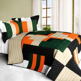 [Jungle Exploration] 3PC Vermicelli-Quilted Patchwork Quilt Set (Full/Queen Size)