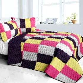 [Dressing Case] 3PC Vermicelli - Quilted Patchwork Quilt Set (Full/Queen Size)