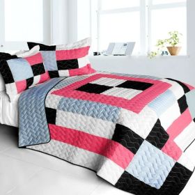 [Campus Belle] 3PC Vermicelli - Quilted Patchwork Quilt Set (Full/Queen Size)