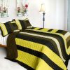 [Magic Maze] 3PC Vermicelli-Quilted Patchwork Quilt Set (Full/Queen Size)