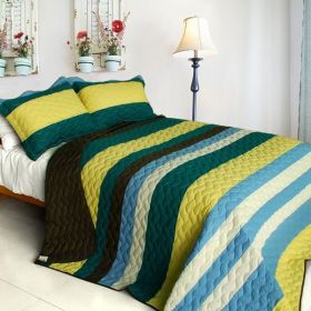 [Distant Letter] 3PC Vermicelli-Quilted Patchwork Quilt Set (Full/Queen Size)