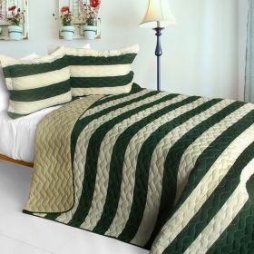 [Wander In The Secret Garden] 3PC Vermicelli-Quilted Patchwork Quilt Set (Full/Queen Size)