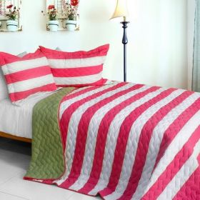 [Wonderland Secret] 3PC Vermicelli-Quilted Patchwork Quilt Set (Full/Queen Size)