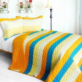 [Beautiful As It Is] 3PC Vermicelli-Quilted Patchwork Quilt Set (Full/Queen Size)