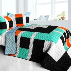 [Designer - 2] Brand New Vermicelli-Quilted Patchwork Quilt Set Full/Queen