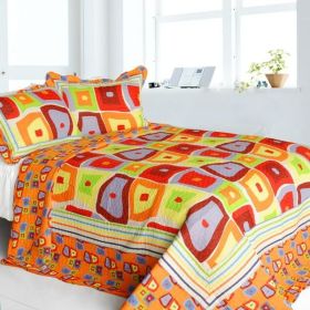 [Sparks Fly] Cotton 3PC Vermicelli-Quilted Striped Printed Quilt Set (Full/Queen Size)