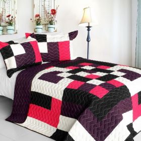 [Enough] 3PC Vermicelli - Quilted Patchwork Quilt Set (Full/Queen Size)