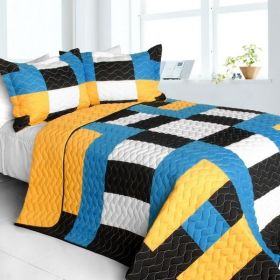 [Jessie J] Vermicelli-Quilted Patchwork Geometric Quilt Set Full/Queen