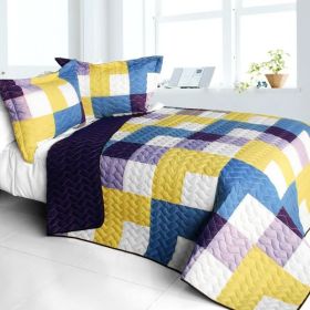 [Purple Feelings] 3PC Vermicelli - Quilted Patchwork Quilt Set (Full/Queen Size)