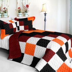 [Plaid] Brand New Vermicelli-Quilted Patchwork Quilt Set Full/Queen