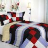 [Floral City] 3PC Vermicelli-Quilted Patchwork Quilt Set (Full/Queen Size)