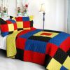 [Ocean Star] 3PC Vermicelli-Quilted Patchwork Quilt Set (Full/Queen Size)