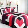 [City of Wine] 3PC Vermicelli-Quilted Patchwork Quilt Set (Full/Queen Size)