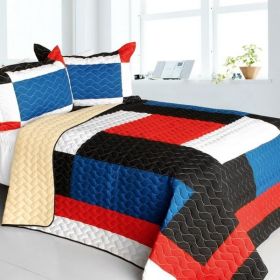 [Water Ballet] 3PC Vermicelli - Quilted Patchwork Quilt Set (Full/Queen Size)