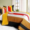 [Classic Playbook - B] Vermicelli-Quilted Patchwork Striped Quilt Set Full/Queen