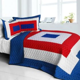 [Sun's Passion] Vermicelli-Quilted Patchwork Geometric Quilt Set Full/Queen