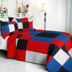 [Eternal Passion] Vermicelli-Quilted Patchwork Geometric Quilt Set Full/Queen