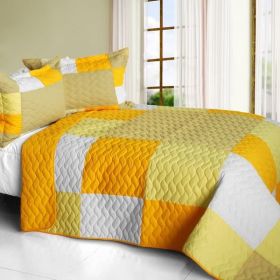 [Gorgeous Sunshine] Vermicelli-Quilted Patchwork Plaid Quilt Set Full/Queen