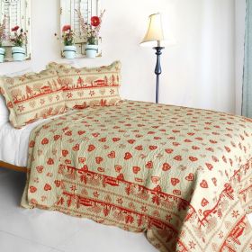 [Amelie] 3PC Cotton Vermicelli-Quilted Printed Quilt Set (Full/Queen Size)