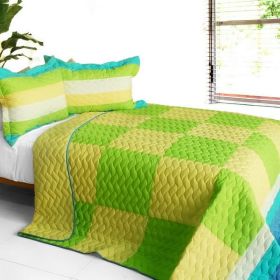 [Enjoying Free] 3PC Vermicelli-Quilted Patchwork Quilt Set (Full/Queen Size)