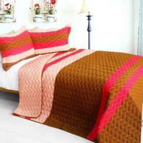 [Quiet Time] 3PC Vermicelli-Quilted Patchwork Quilt Set (Full/Queen Size)