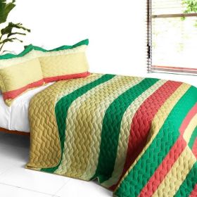 [Ferragamo Romantic] 3PC Vermicelli-Quilted Patchwork Quilt Set (Full/Queen Size)