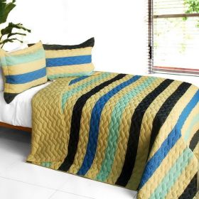 [Armani Style] 3PC Vermicelli-Quilted Patchwork Quilt Set (Full/Queen Size)