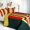 [Yesterday Spring] 3PC Vermicelli-Quilted Patchwork Quilt Set (Full/Queen Size)