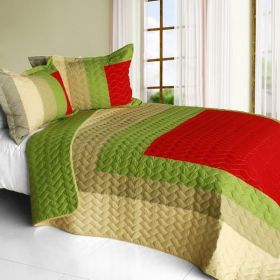 [My Garden] Vermicelli-Quilted Patchwork Geometric Quilt Set Full/Queen