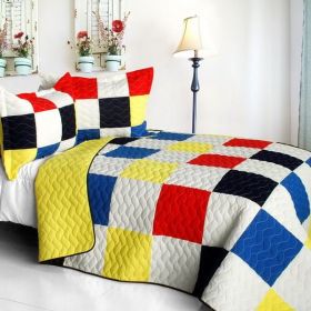 [Hodgepodge] Vermicelli-Quilted Patchwork Plaid Quilt Set Full/Queen