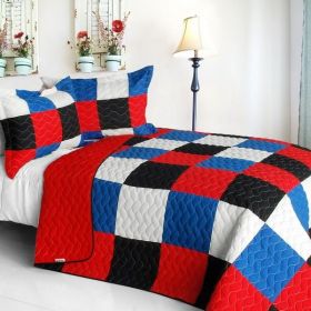 [Delicate Plaid - B] Vermicelli-Quilted Patchwork Plaid Quilt Set Full/Queen