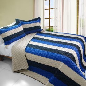 [Sea Waves] 3PC Vermicelli-Quilted Patchwork Quilt Set (Twin Size)