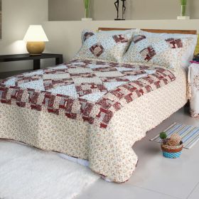 [Fantasy Flowers] Cotton 2PC Floral Vermicelli-Quilted Patchwork Quilt Set (Twin Size)