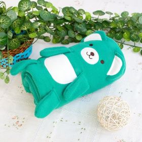 [Happy Bear - Green] Embroidered Applique Coral Fleece Baby Throw Blanket (42.5 by 59.1 inches)