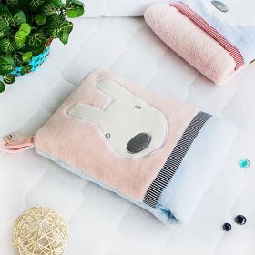 [Pink Rabbit] Fleece Throw Blanket Pillow Cushion / Travel Pillow Blanket (28.3 by 35.1 inches)