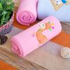 [Orange Giraffe - Pink] Embroidered Applique Coral Fleece Baby Throw Blanket (29.5 by 39.4 inches)