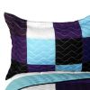 [Voilet Diamonds] 3PC Vermicelli-Quilted Patchwork Quilt Set (Full/Queen Size)