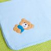 [Brown Bear - Blue] Embroidered Applique Coral Fleece Baby Throw Blanket (29.5 by 39.4 inches)