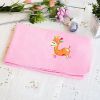 [Orange Giraffe - Pink] Embroidered Applique Coral Fleece Baby Throw Blanket (29.5 by 39.4 inches)