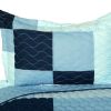 [Azurite] Vermicelli-Quilted Patchwork Plaid Quilt Set Full/Queen