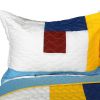 [Timeless - B] Vermicelli-Quilted Patchwork Geometric Quilt Set Full/Queen