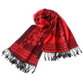 Blancho Bedding -Pa-616-2 Red Base Peony Flowers Patterns Exquisitely Soft Woven Pashmina/Shawl/Scarf