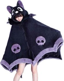 Cute Halloween Wearable Blanket Hoodie Free Size for Adults Devil Bat Hooded Blanket Oversized Soft Sherpa Hoodie Women Throw Cloak Wrap with Demon Wi